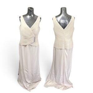 Daymor Couture Champagne Pleated Rhinestone Ornament Formal Maxi Gown Size 14